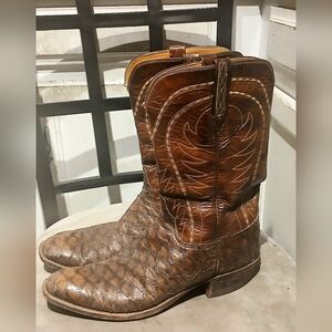Lucchese Exotic Fishscale Brown Cowboy Boots. Men's Size 13B